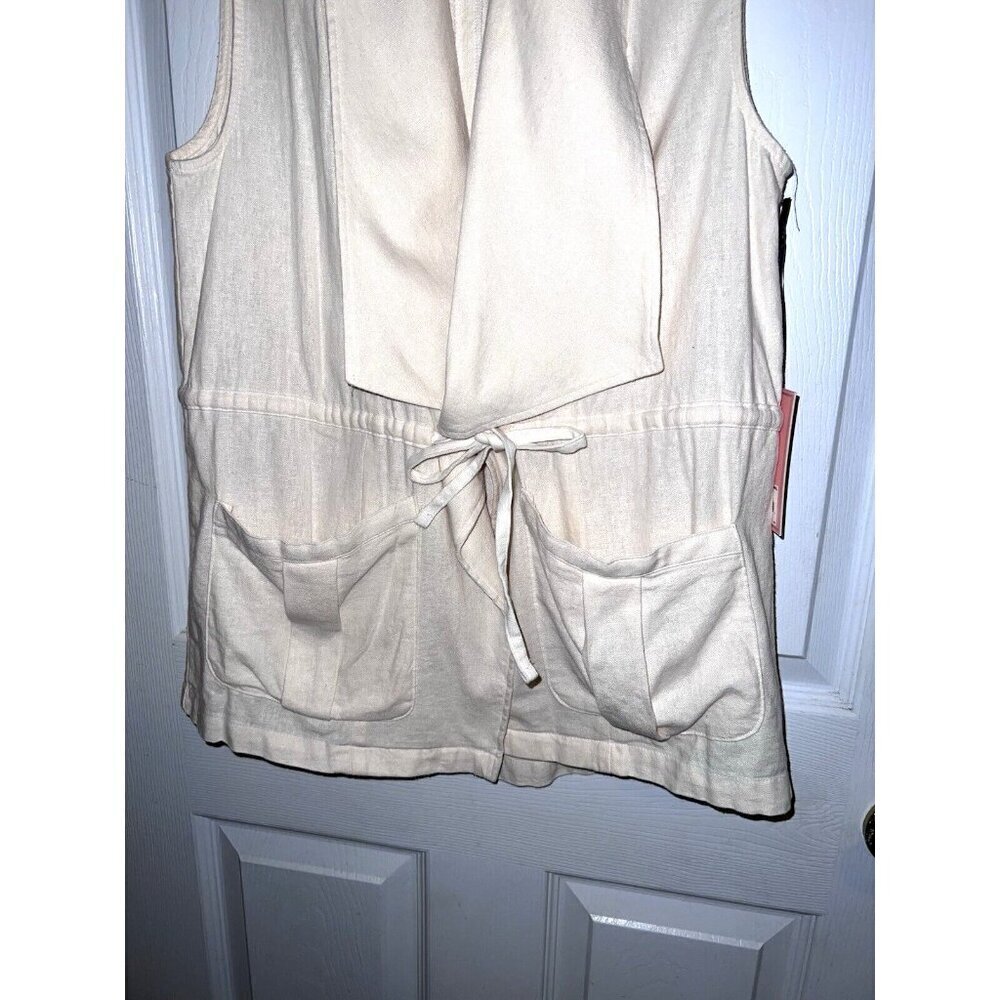 NWT JUICY COUTURE Vest Womens Ivory Linen Blend Cascade Front Pocket Sz S - Picture 3 of 12